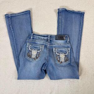 Sky Boho Western Longhorn Rhinestone Bling Bootcut Jeans